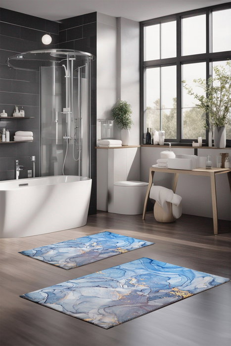 Mijölnir CT-5028 Juego de Alfombrillas de Baño Antideslizantes y Antibacterianas de Poliéster 100%, 2 Piezas, 40x60 cm y 60x100 cm, Lavables a Máquina
